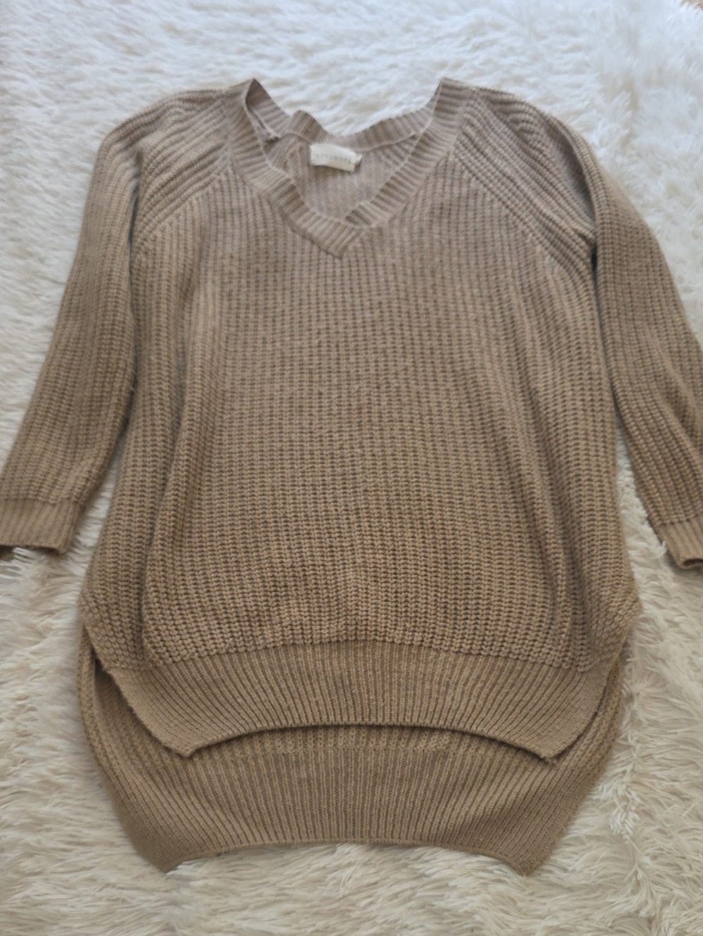 Dreamers Taupe V-Neck Ribbed Knit Sweater